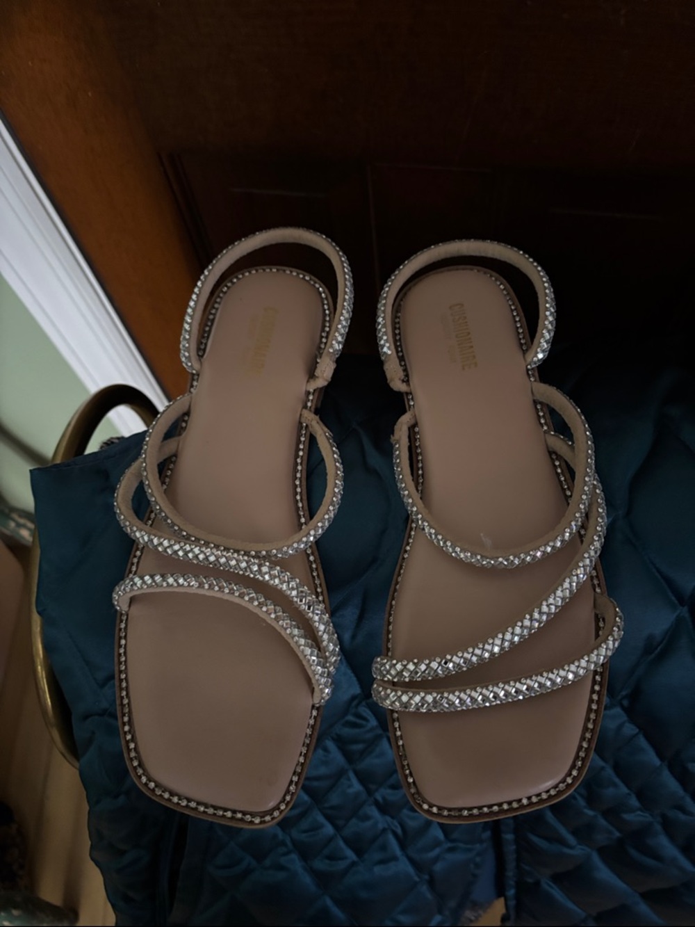 Embellished Nude-Strap Sandals with Crystal Detailing